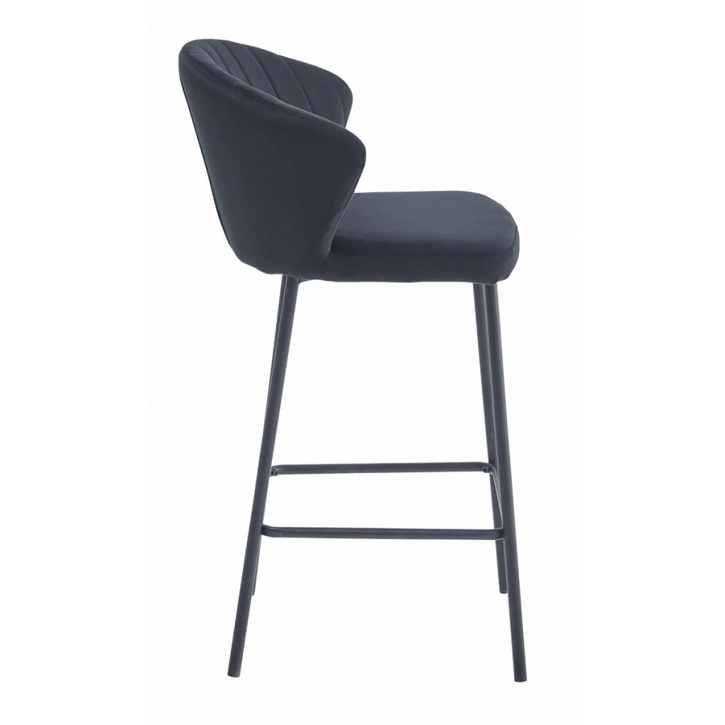 Set di 4 Sgabelli Gatta in Velluto Nero con Gambe in Acciaio