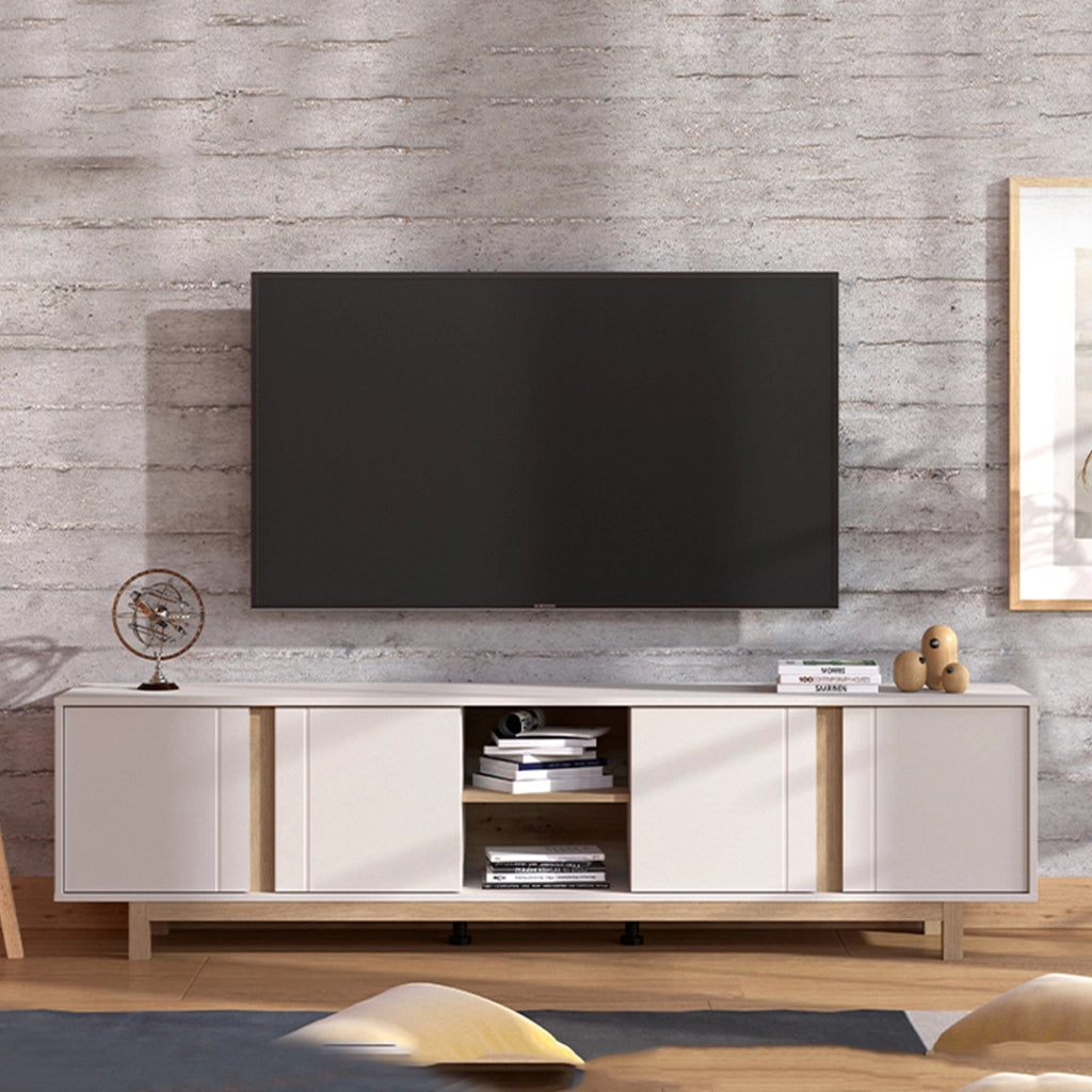 Capaci, Mobile Porta tv 2 Ripiani, 202x40x54h cm Bianco Crema