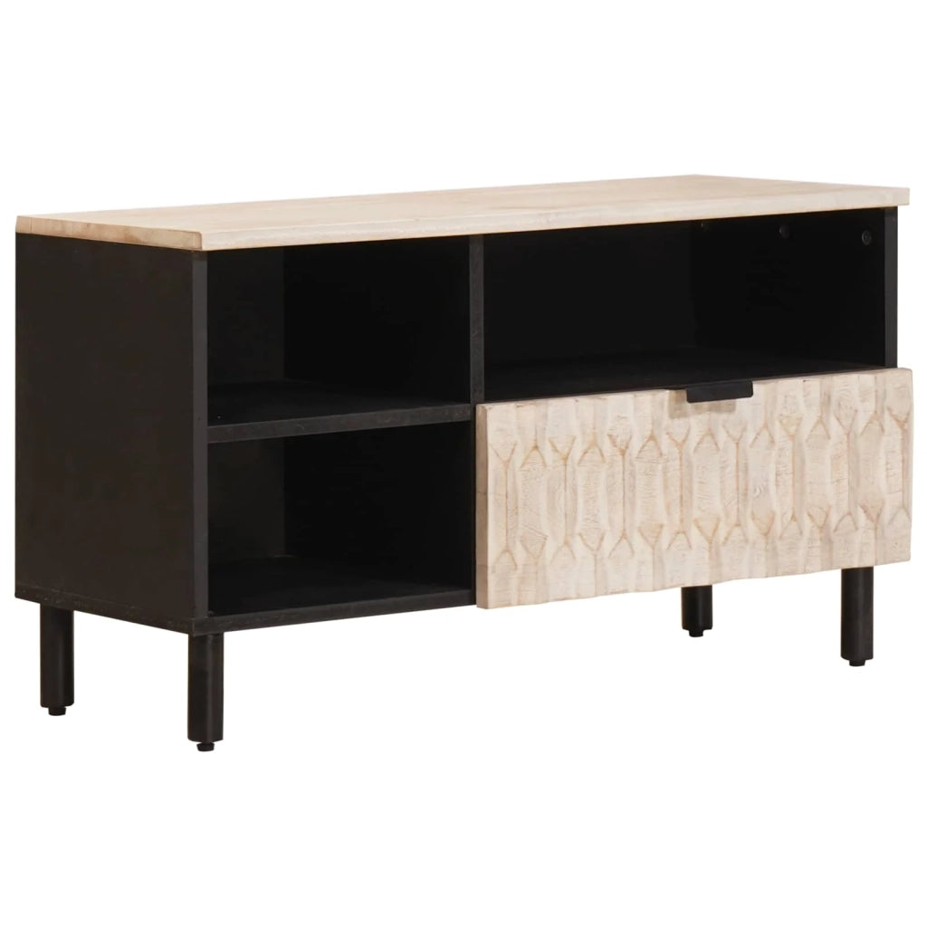 Mobile porta TV moderno con cassetto e ripiano 80 x 33 x 46 cm legno massello di mango bianco 02_0057769
