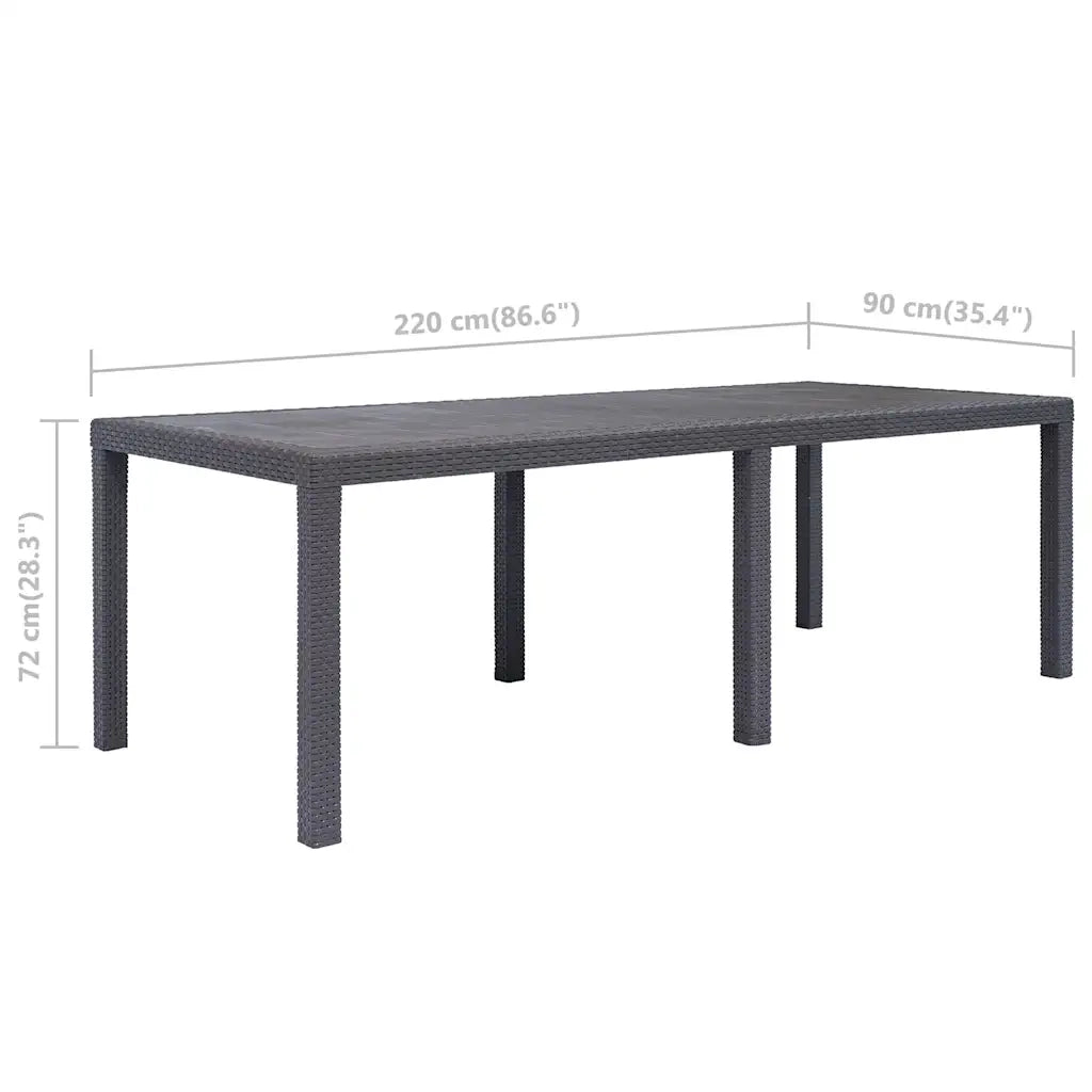 Tavolo da Giardino | Tavolino da esterno Marrone 220x90x72 cm Plastica Stile Rattan