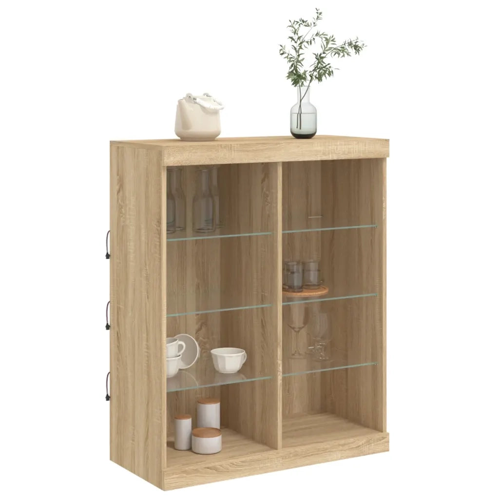 Credenza con Luci LED-Buffet-Armadio da cucina Rovere Sonoma 81x37x100 cm