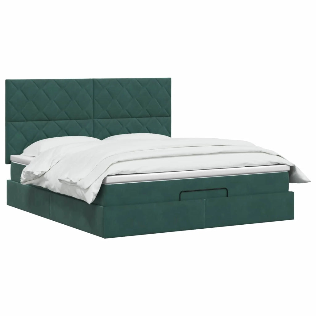 Letto Ottomano con Materasso e LED Verde Scuro 180 x 200 cm 3458394