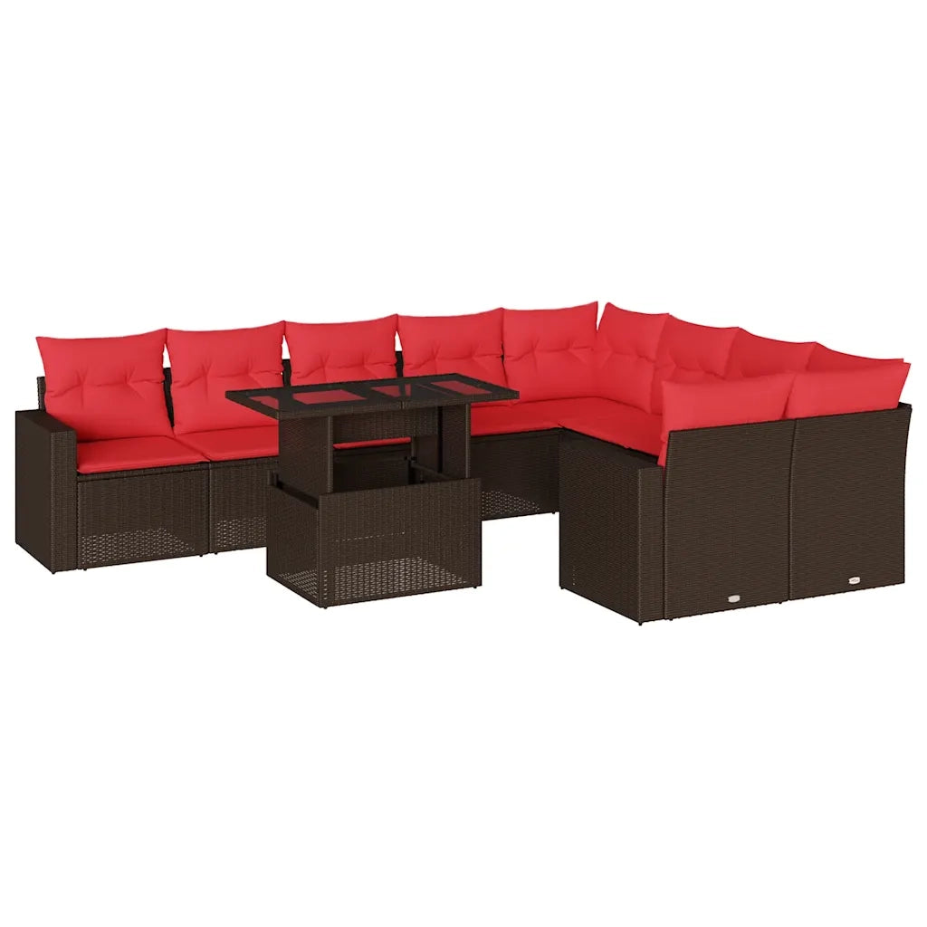 Set Divani da Giardino 10 pz con Cuscini Marrone in Polyrattan 3267504