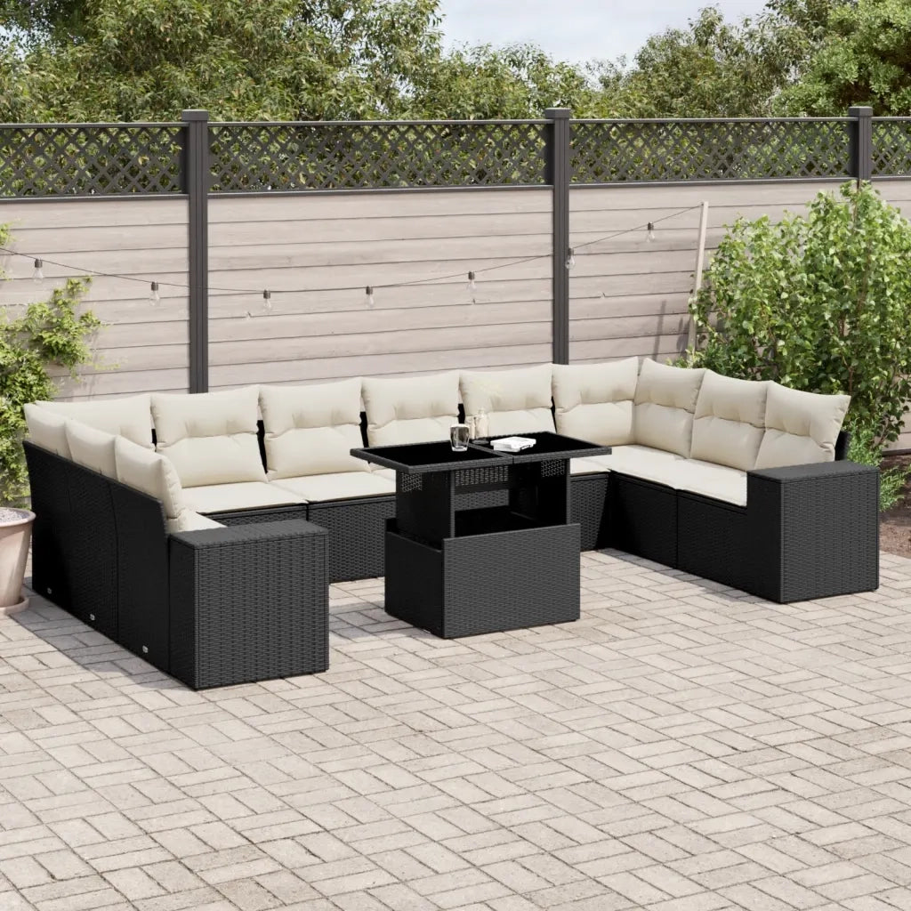 Set Divani da Giardino 11 pz con Cuscini in Polyrattan Nero 3269406
