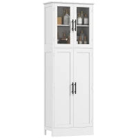 Mobile Bagno Alto con Ripiani Regolabili, Ante in Vetro e Legno, 60x30x170 cm, Bianco