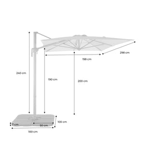 Ombrellone decentrato rettangolare 3x4m + 4 piastre di zavorra
