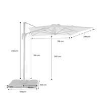 Ombrellone decentrato rettangolare 3x4m + 4 piastre di zavorra
