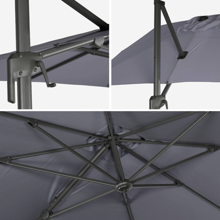 Ombrellone decentrato rettangolare 3x4m + 4 piastre di zavorra