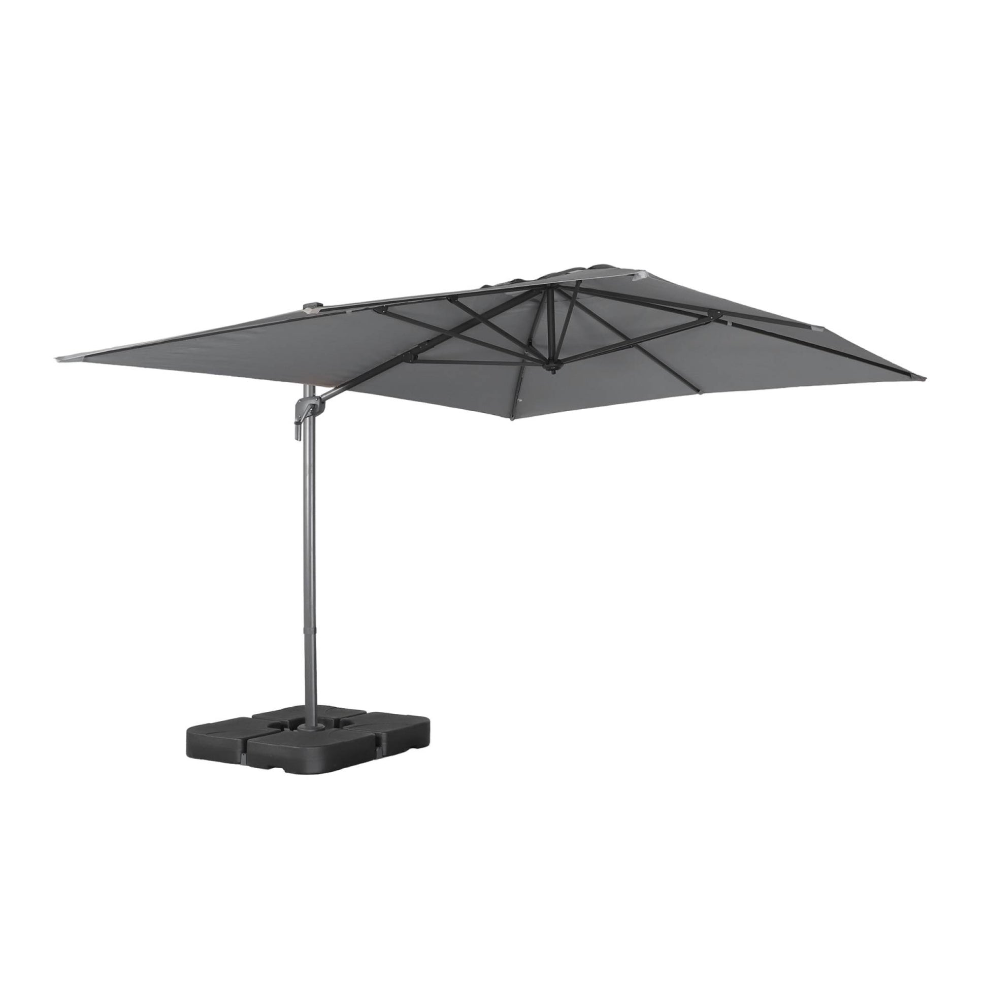 Ombrellone decentrato rettangolare 3x4m + piastre di zavorra 50x50cm,