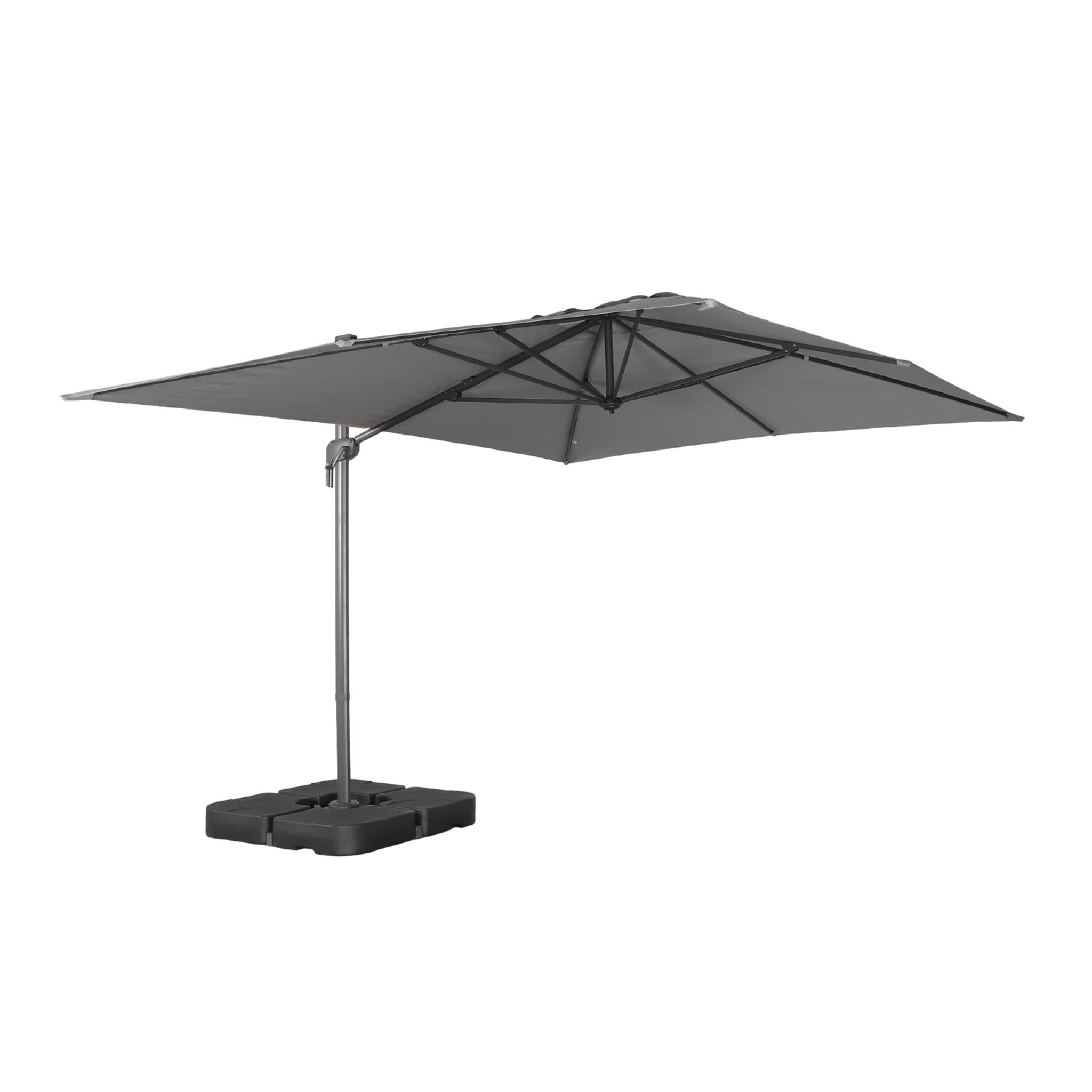 Ombrellone decentrato rettangolare 3x4m + piastre di zavorra 50x50cm,