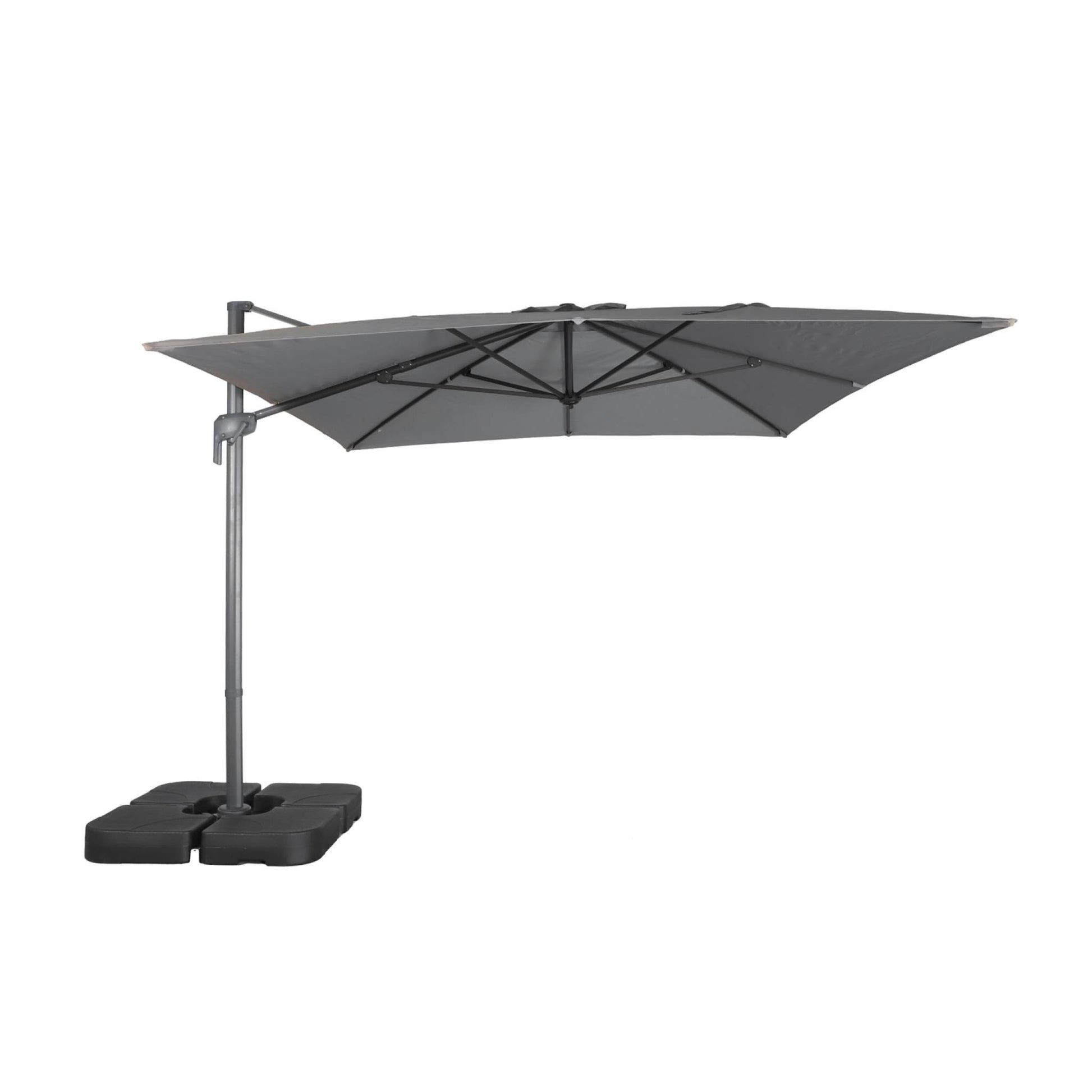 Ombrellone decentrato rettangolare 3x4m + piastre di zavorra 50x50cm,
