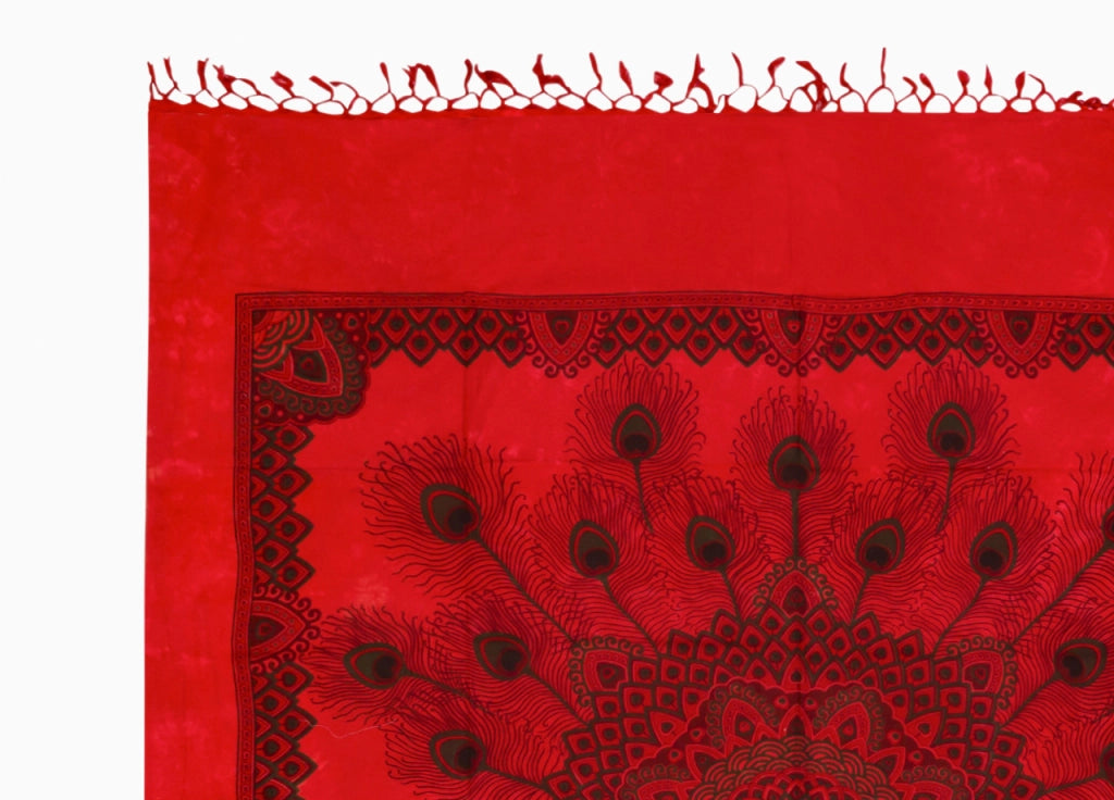 Telo Mare Spiaggia Grande Antisabbia Parasole Modello Batik Piuma - Piuma - Rosso