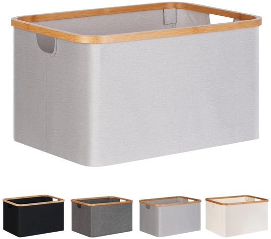 Wastino Opvougbile 60L, contenitore opvougbile in bambù, contenitore per bucato, contenitori per bucato per camera da letto e bagno (grigio chiaro)