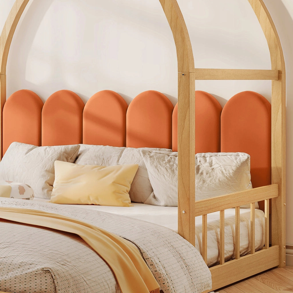 Letto a castello scorrevole in pino - Xylo - Colori naturale e arancione