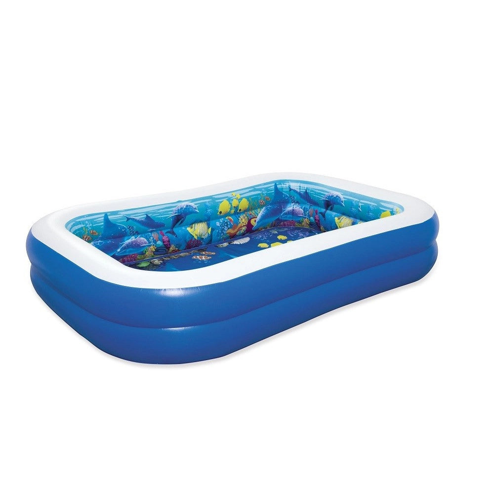Trade Shop - Piscina Avventura Marina 3d 262x175x51cm Rettangolare 2 Anelli Occhialini 3d 54177 -