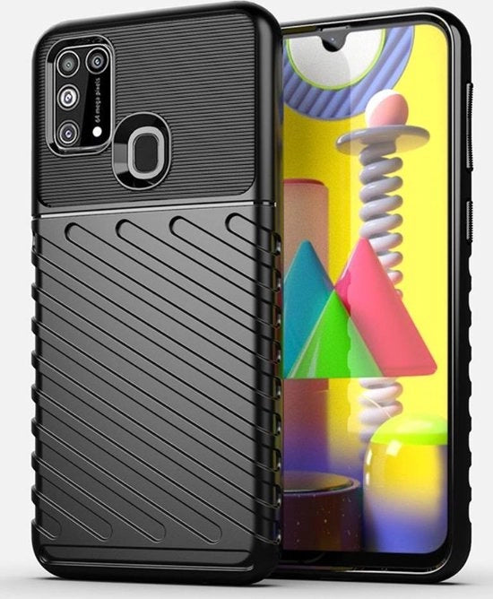 Copertura posteriore a tessuto Thunder Texture nera per Samsung Galaxy M31
