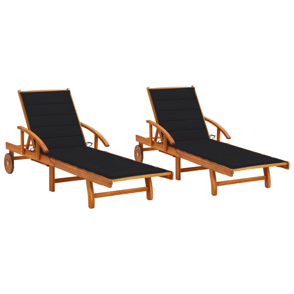 Set di 2 lettini prendisole sedie a sdraio lettini prendisole aiuole da giardino mobili da giardino con cuscini legno massello di acacia 02_0012046