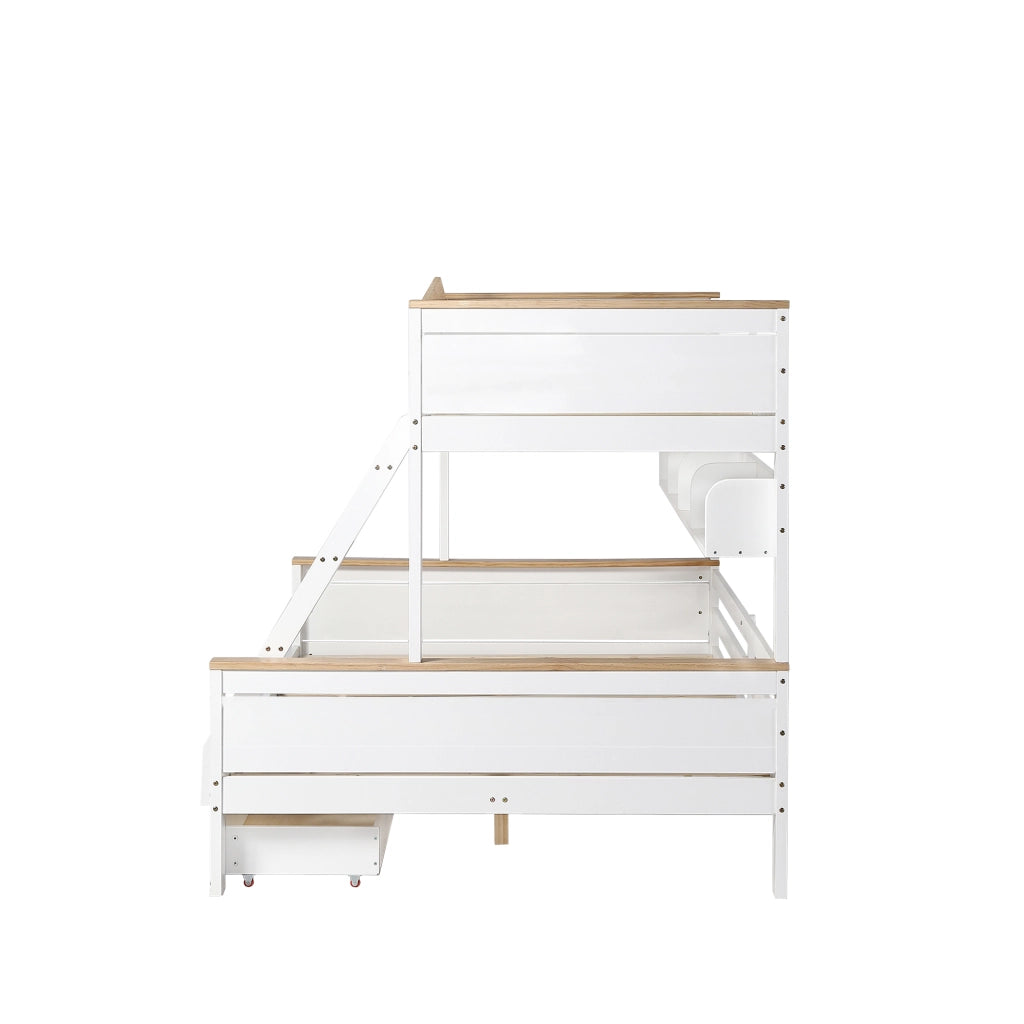 LETTO a castello con mulino a vento e scaffali 90x200+140x200 cm Bianco/Naturale