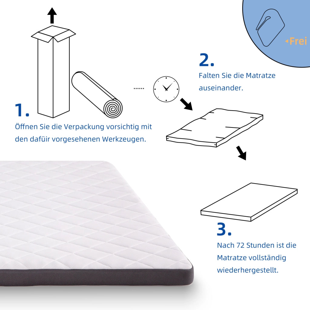 Materasso in schiuma H3 a 7 zone con sigillo OEKO-TEX; bianco e grigio