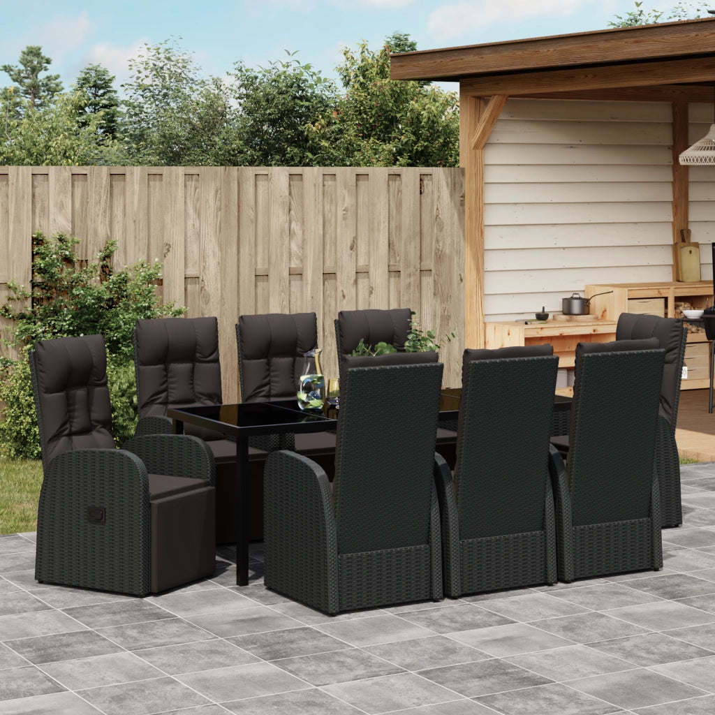 Set da giardino da 9 pezzi con cuscini - Rattan polimerico nero