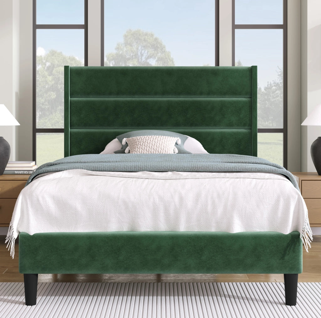 Letto imbottito 90x200 cm in velluto verde scuro con rete