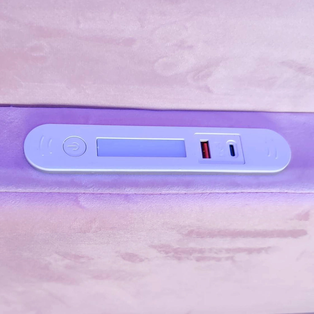 Letto imbottito 90x200 cm con LED; luce notturna; USB e contenitore in velluto rosa
