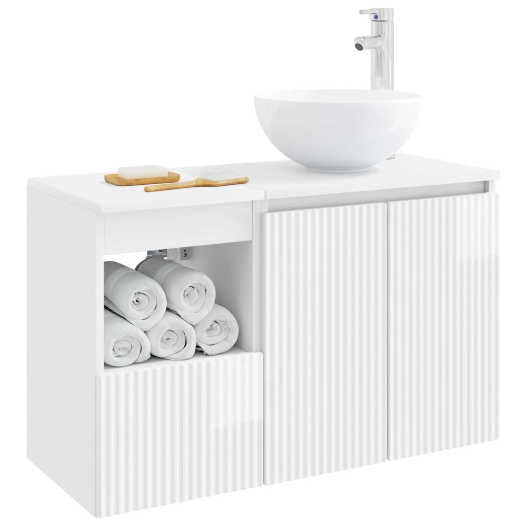 Set di mobili per il bagno 2 pz Bianco Lucido 3404038