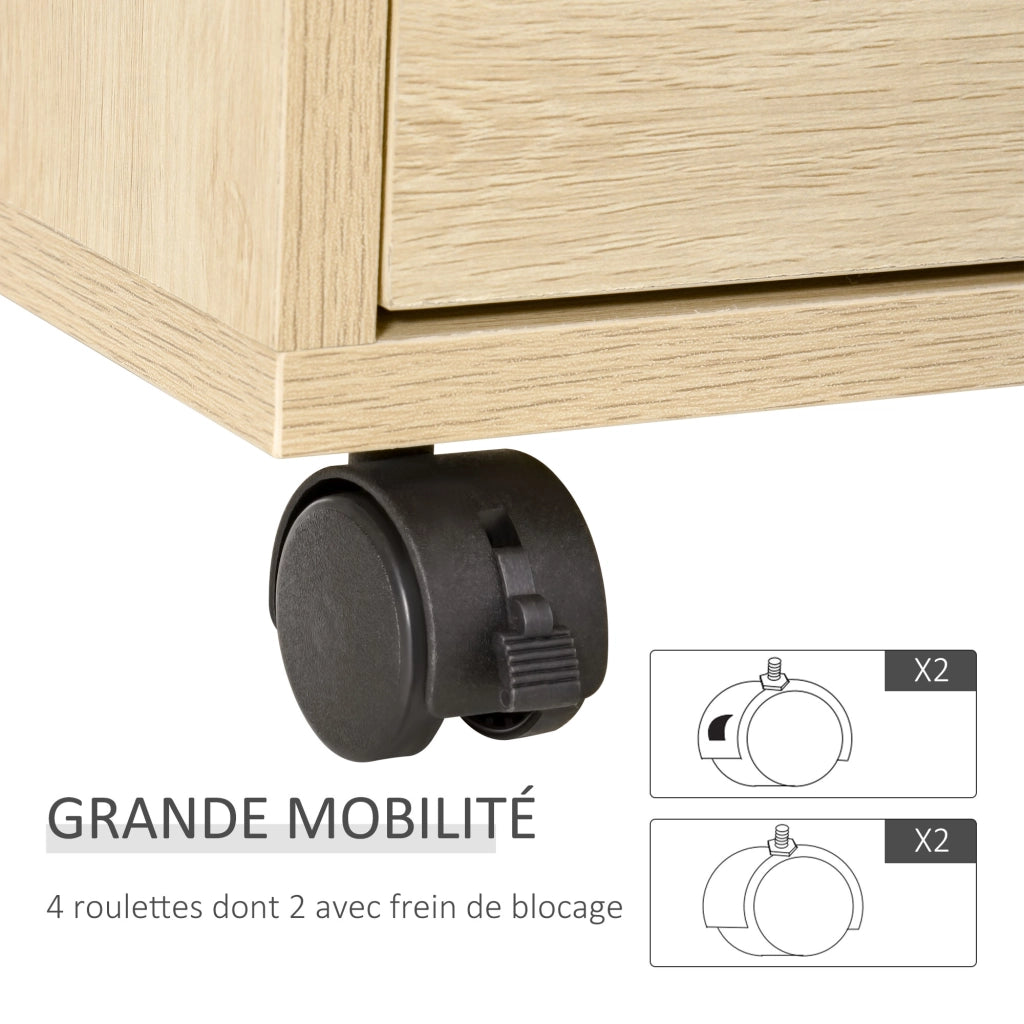 Scrivania con cassetti ¨C zephmum ¨C 4 cassetti, ruote, legno chiaro