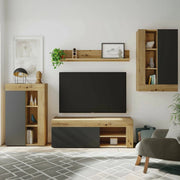 Parete attrezzata Atex, Set da soggiorno moderno, Mobile salotto multiuso, 260x41h102 cm, Rovere Nodi e Antracite