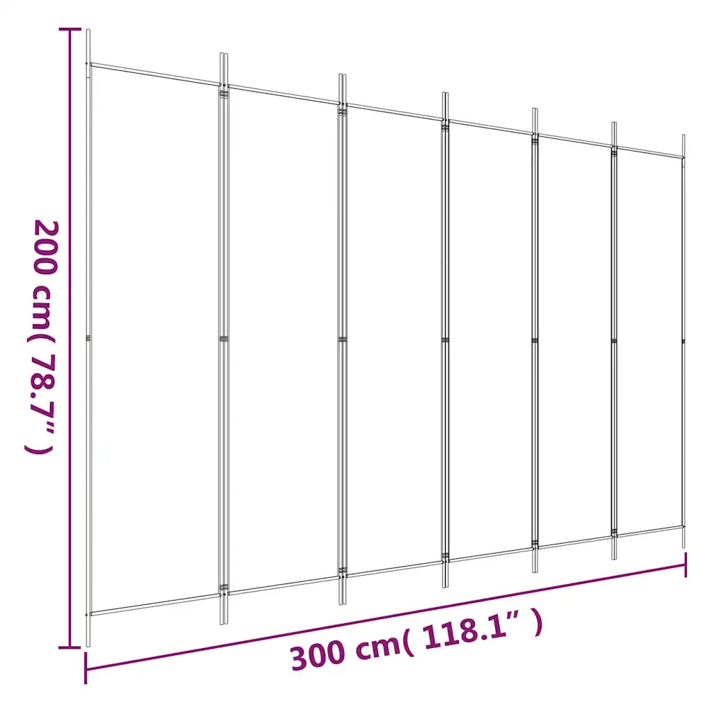 Divisorio Ambienti | Divider per stanze | Paravento a 6 Pannelli Bianco 300x200 cm Tessuto