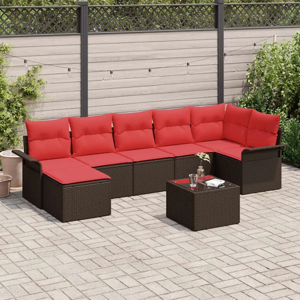 Set Divano da Giardino con cuscino 8 pcs Marrone Poly Rattan