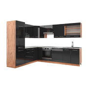 Cucina angolare completa Fame-Line Antracite lucido/Rovere dorato 227 x 60 cm, PL Marmo Vicco