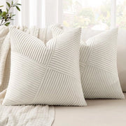 Set di cuscini decorativi 60x60 cm in corduroy crème a due pezzi per cuscino di divano con streeppatroon patchwork per soggiorno