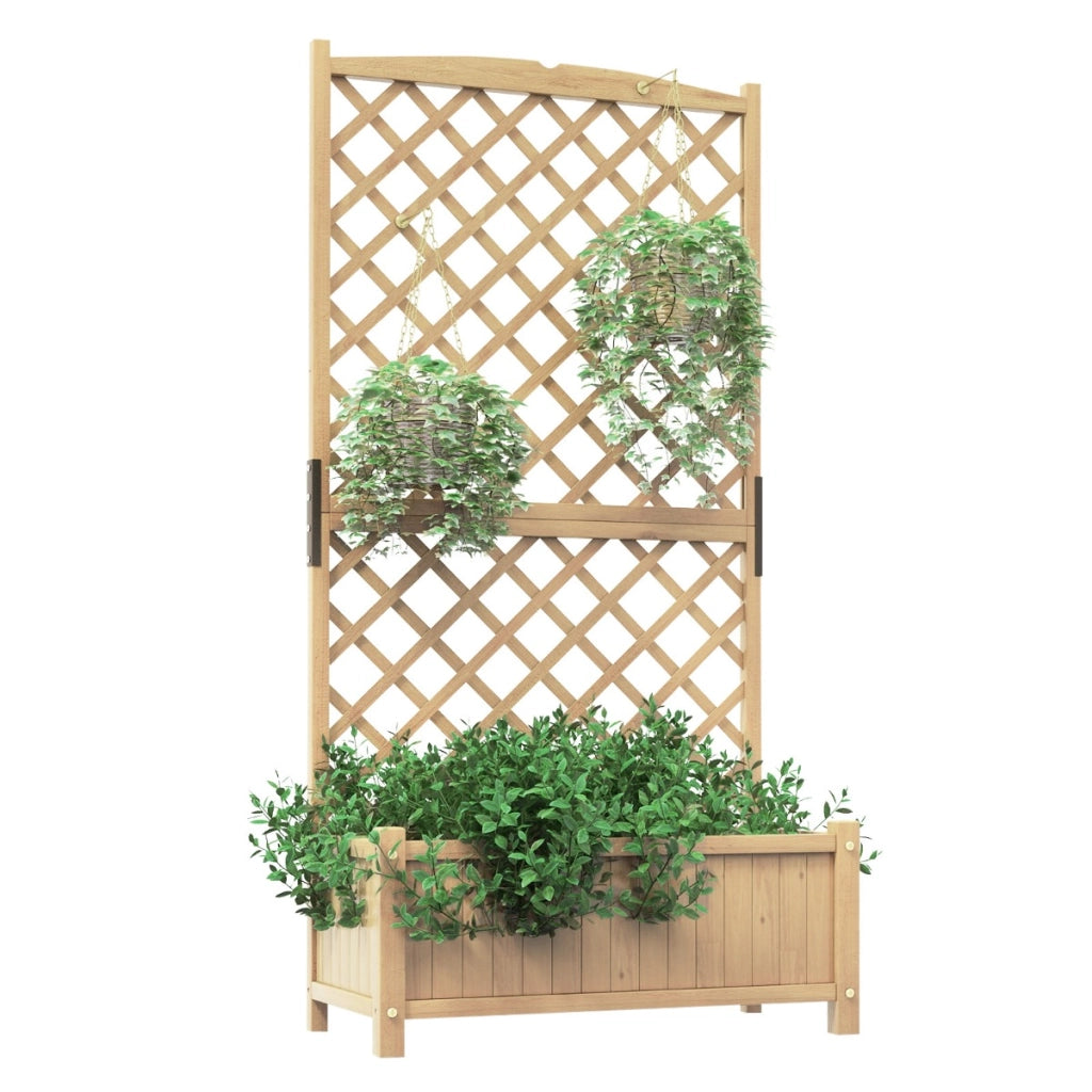 Letto da giardino rialzato con fioriera traliccio fori di drenaggio, Fioriera in legno 180cm da esterno Naturale