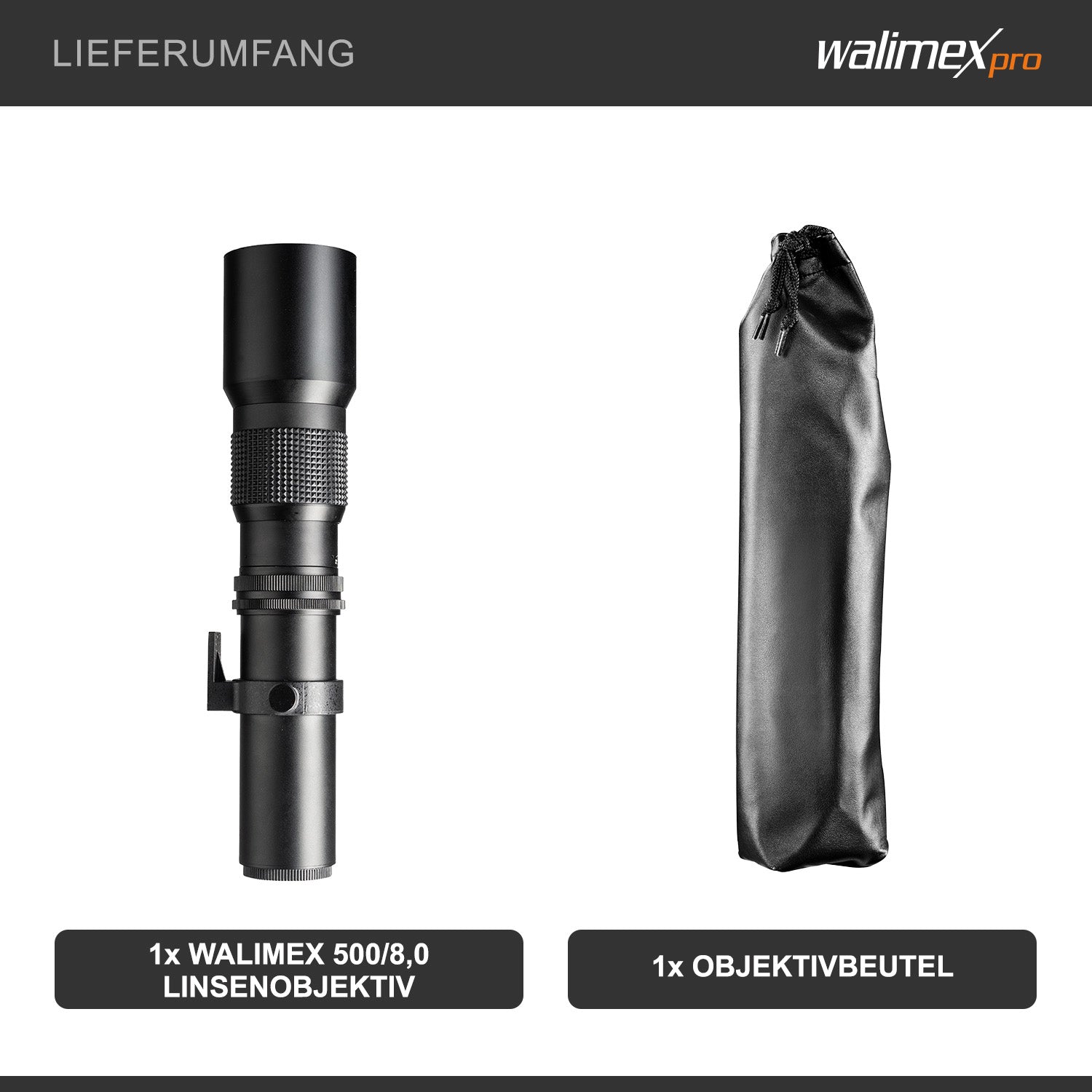 Obiettivo fotografico 500/8,0 per fotocamere varie, Teleobiettivo per full-frame e APSC, con diaframma a iride, per fotocamera DSLR