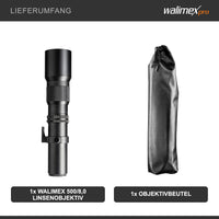 Obiettivo fotografico 500/8,0 per fotocamere varie, Teleobiettivo per full-frame e APSC, con diaframma a iride, per fotocamera DSLR