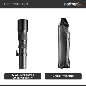 Obiettivo fotografico 500/8,0 per fotocamere varie, Teleobiettivo per full-frame e APSC, con diaframma a iride, per fotocamera DSLR