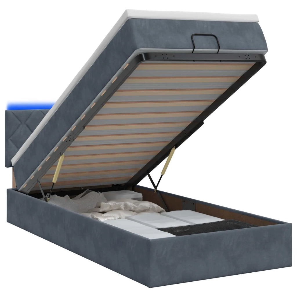 Letto Ottomano con Materasso e LED Grigio Scuro 100 x 200 cm 3457192