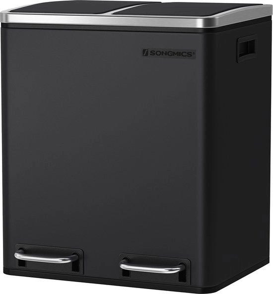 Pulitore di pavimento a due vasche 2x15L - Separatore rifiuti - Acciaio inox - Separazione a due vasche - Nero - 41 x 47 x 36 cm