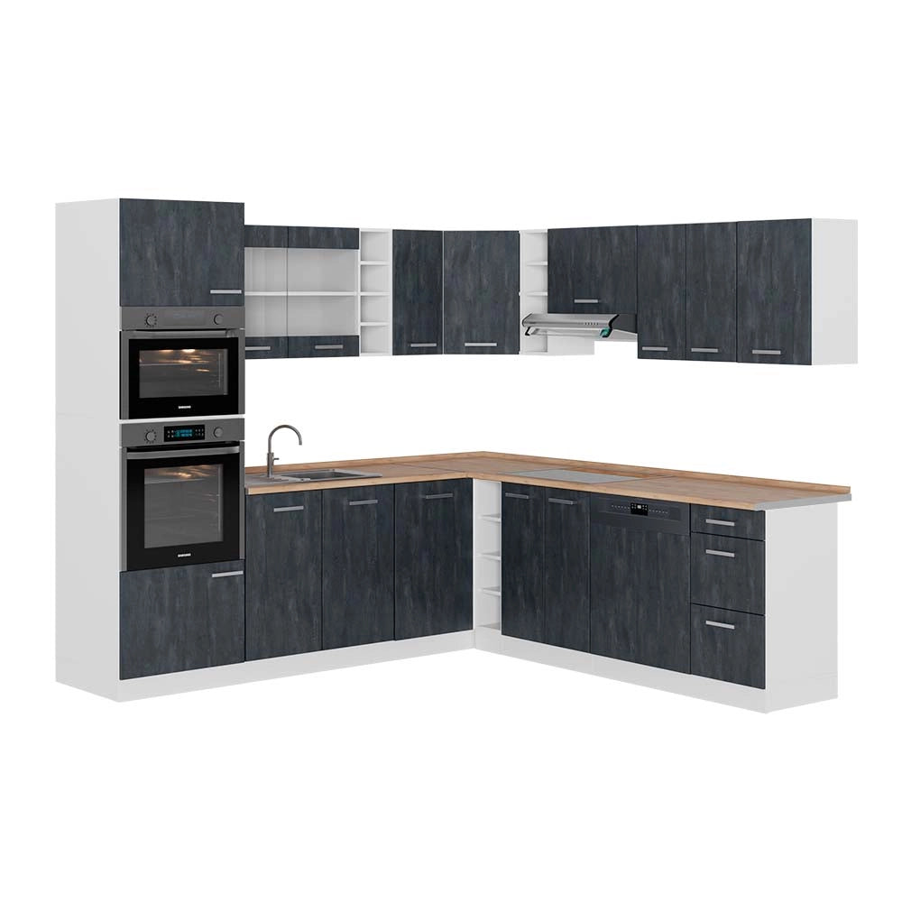 Vicco Cucina angolare completa Nero cemento/bianco 237 x 247 cm PT Rovere