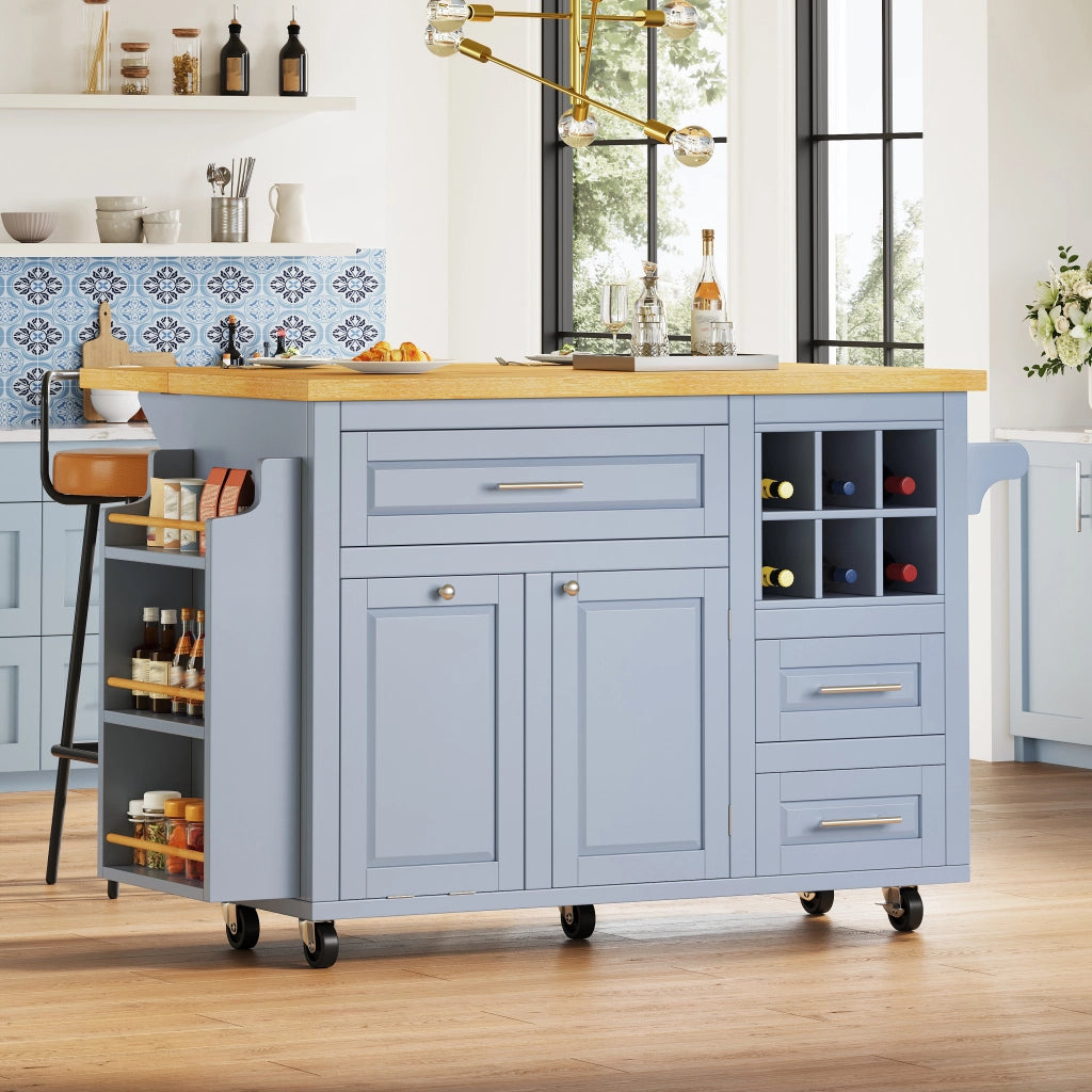 Carrello da cucina con piano ribaltabile; cassetti; ripiani regolabili; portabottiglie ed vano pattumiera