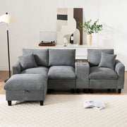 Divano angolare a L - Xylo - Velluto, console con USB, ripostiglio, grigio