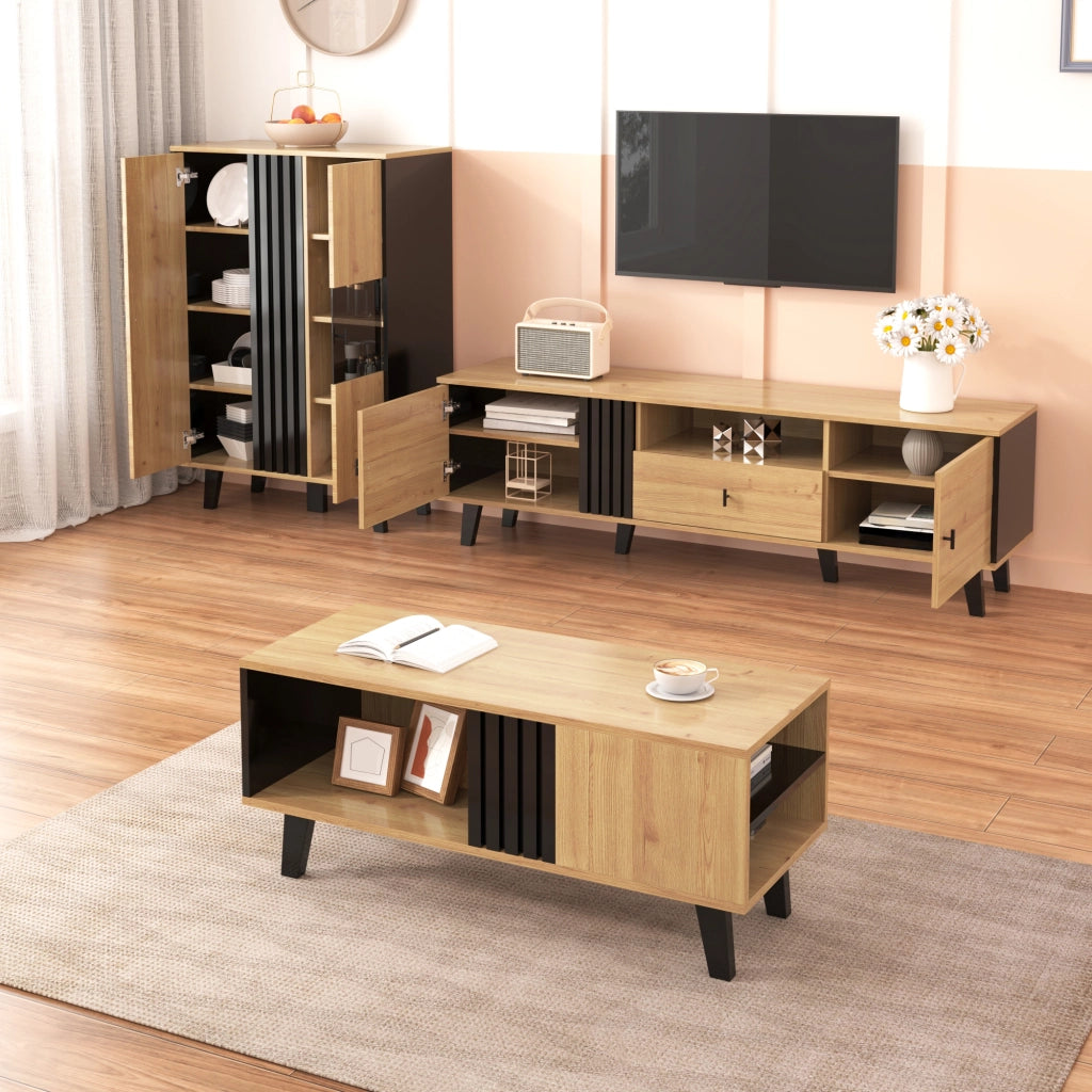 OKWISH Vetrina Credenza con 2 Ante, 3 Ripiani e Illuminazione LED, per Soggiorno o Sala da Pranzo, 80 x 40 x 120 cm