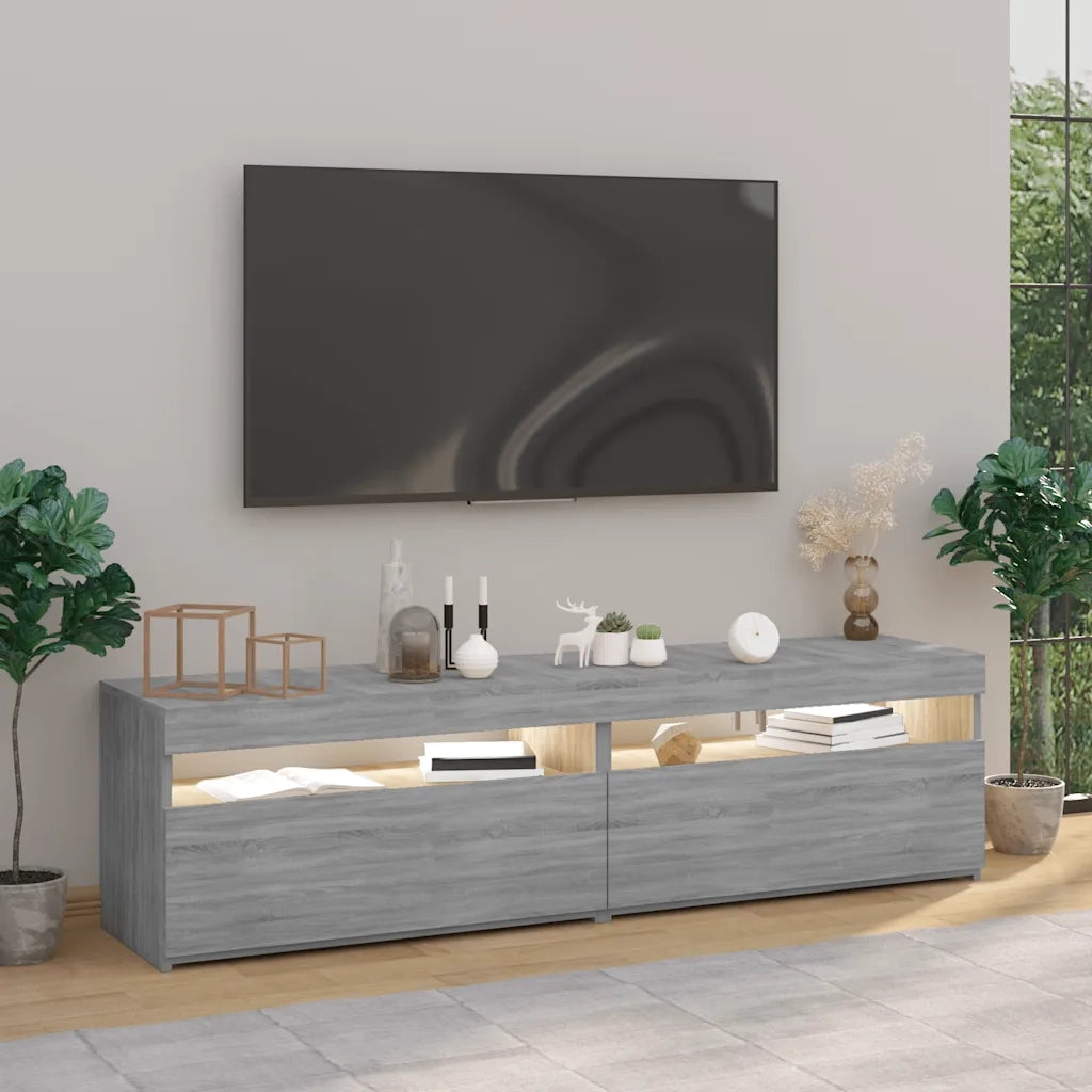 Mobile TV con Luci LED 2pz | Armadietto TV | Mobile Porta TV Grigio Sonoma 75x35x40 cm