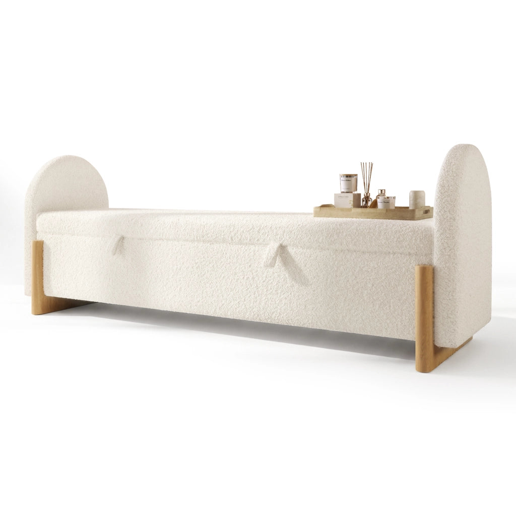 Panca contenitore da camera - con vano contenitore idraulico soft-close - chenille bianco 186 × 47 × 61 cm