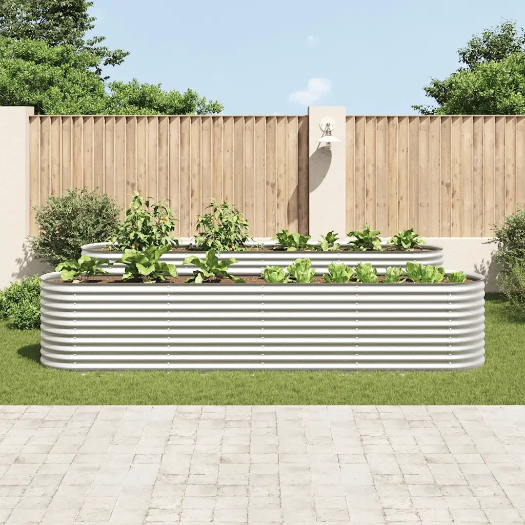 Letto Rialzato Giardino 400x80x81 cm in Acciaio Zincato Argento 45511