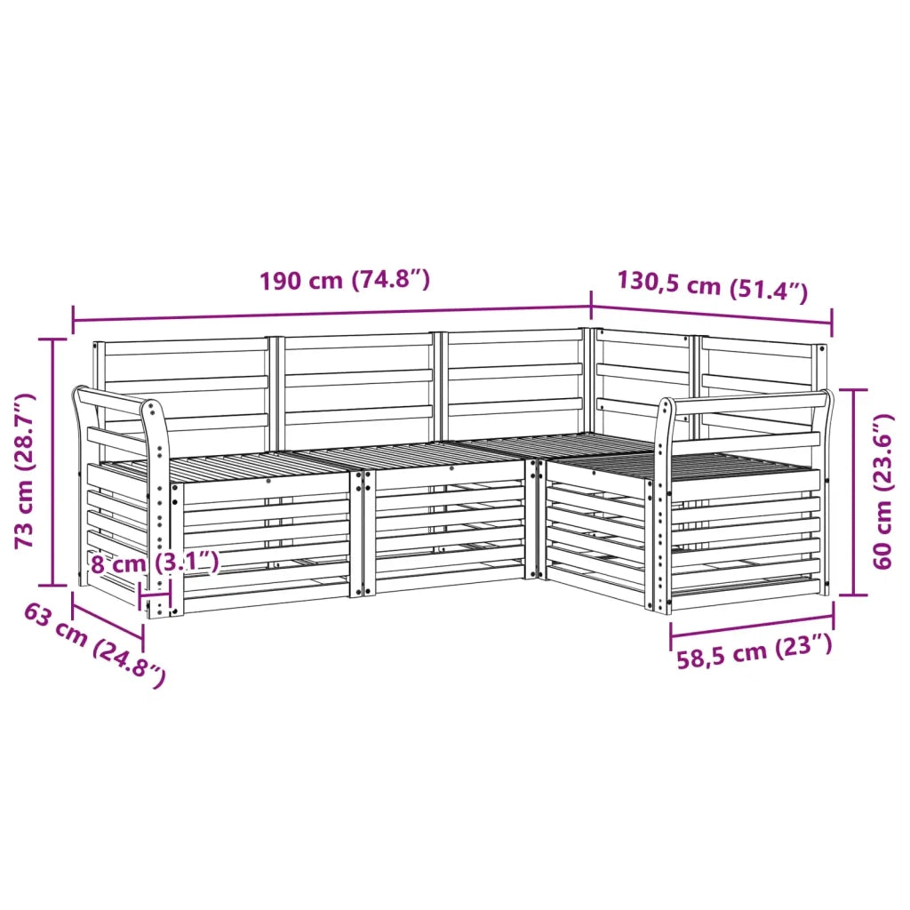 Set divani 4 pcs Naturale Legno di Acacia Massello 3374729