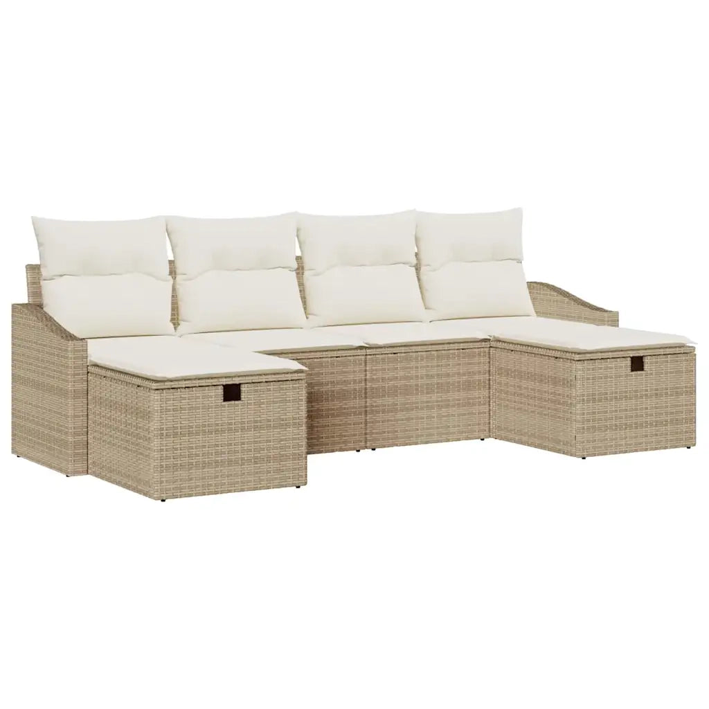 Set Divano da Giardino con cuscino 6 pcs Beige Poly Rattan