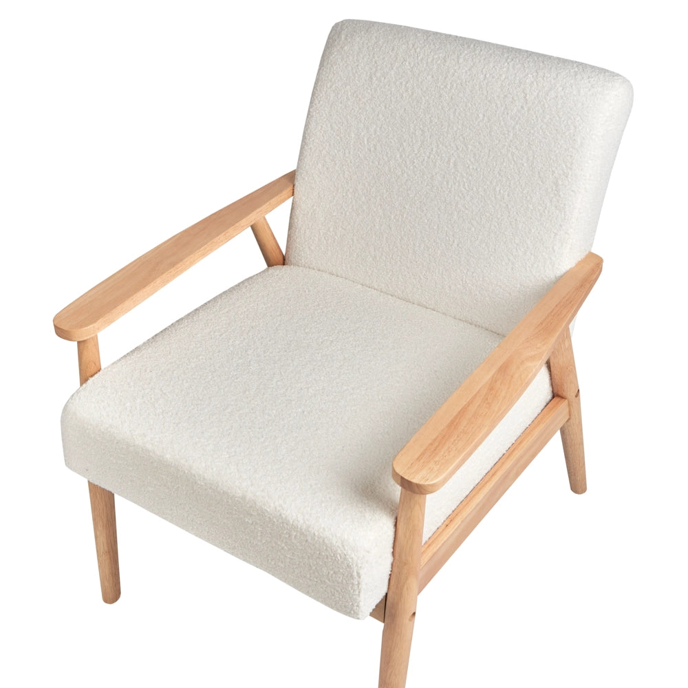 Poltrona Poliestere Boucle Bianco Sporco Rivestimento Retro Design Struttura in legno chiaro Braccioli Soggiorno