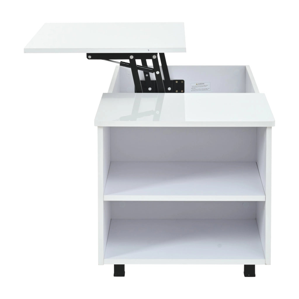 Tavolino lucido, illuminazione a LED, altezza regolabile, design traforato, 50 x 100 x 46 cm, bianco
